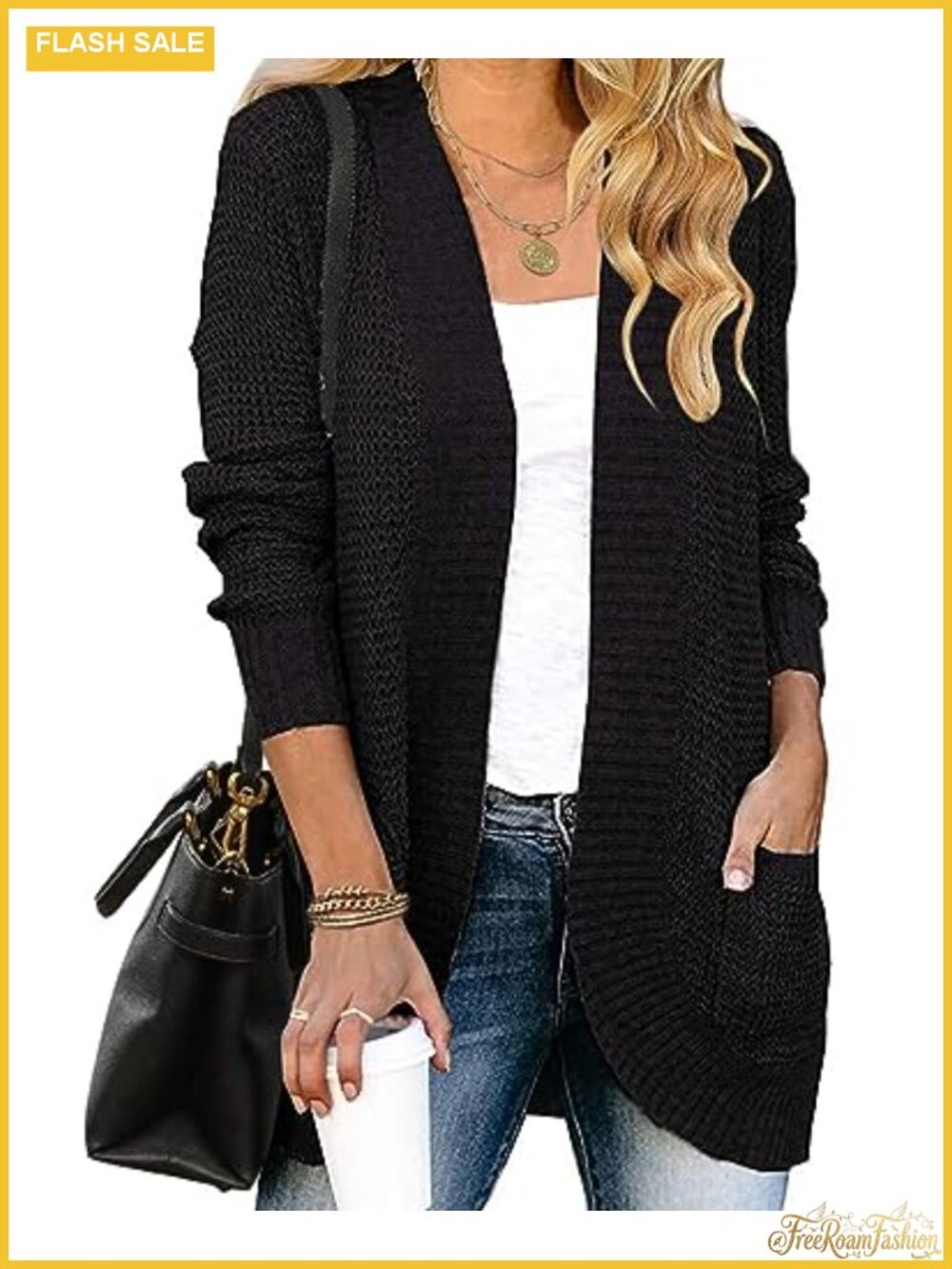 Open Front Knit Cardigan Long Sleeve Loose Fit Cocoon Sweater